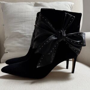 White House Black Market Black Heeled Boots with Bow
